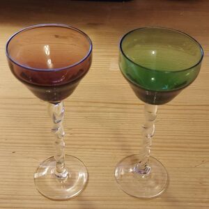 Vintage liqueur cocktail glasses set of 2 twisted stem purple green ombre color